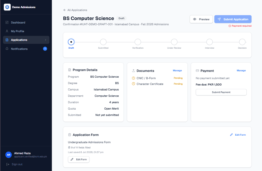 Student application flow